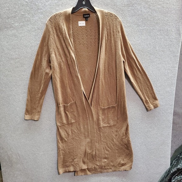 torrid Sweaters - Torrid‎ Women Sweater 0 Brown Rib Open Front Cardigan Duster Pockets